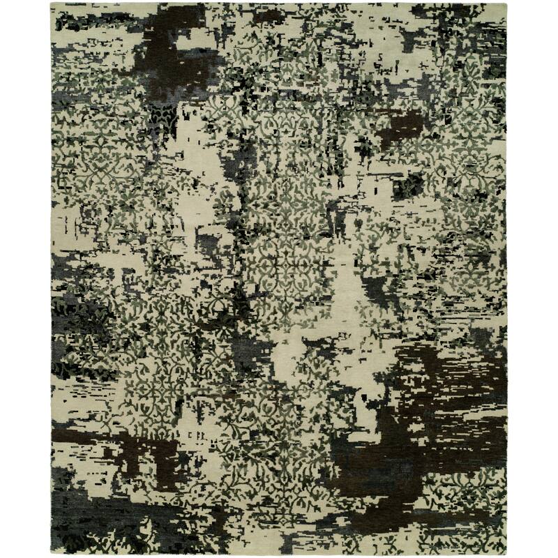 Modern Black Hand-Knotted Wool & Viscose Area Rug - 8' x 10' - Black