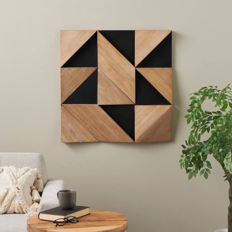 Wood Geometric Dimensional Triangle Wall Decor with Black Backing - Brown - Roche River Decor