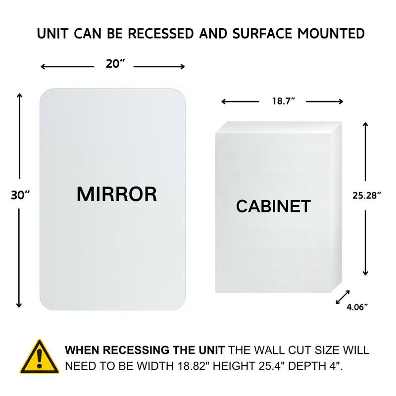 TEHOME Frameless Rectangle Recess & Surface Mount Cabinet with Mirror for Bathroom