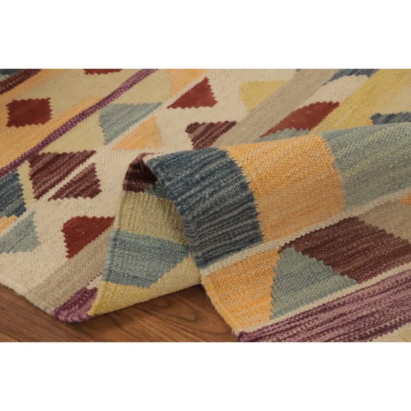 Hand Woven Oriental 100% Wool Carpet Southwestern Tribal Multi-Colored Kilim Area Rug - 4' 2'' X 2' 1''