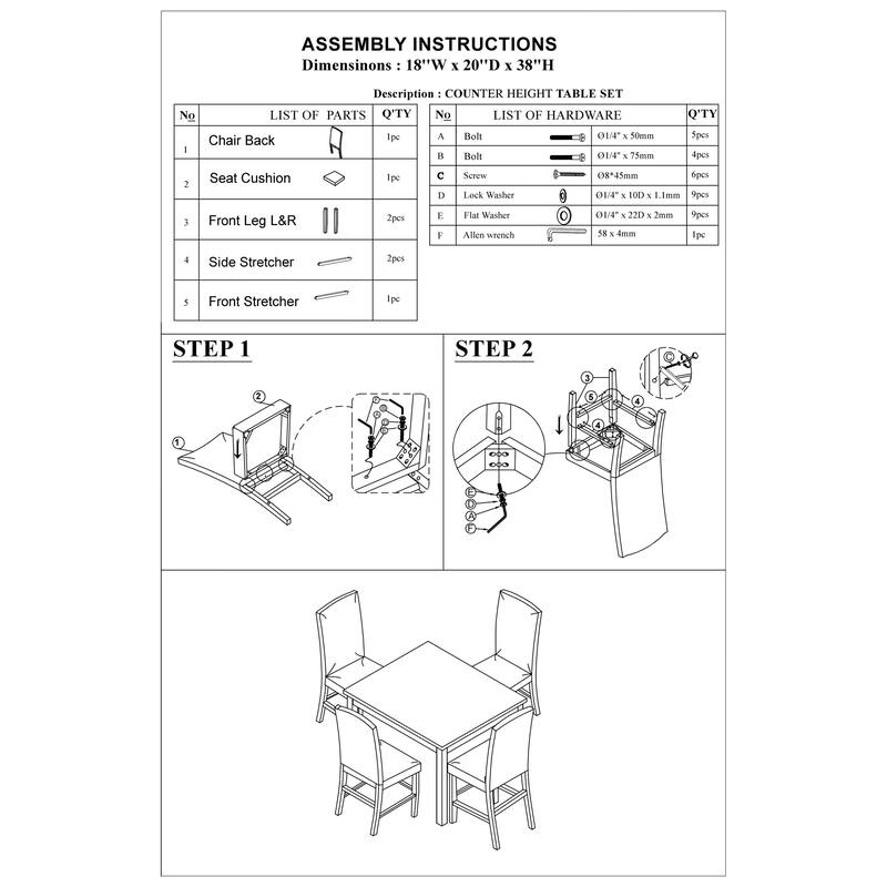5 Pcs Counter Height Dining Set, Kitchen Dining Room Furniture Set with Faux Marble Square Table and Faux Leather Chairs