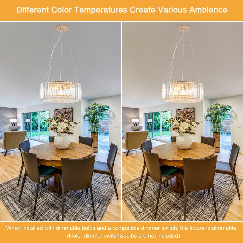 15.75 in. 5-Light Farmhouse Crystal Drum Chandelier for Dining room, Classic Semi Flush Mount Chandelier - W15.75"x H6.3"