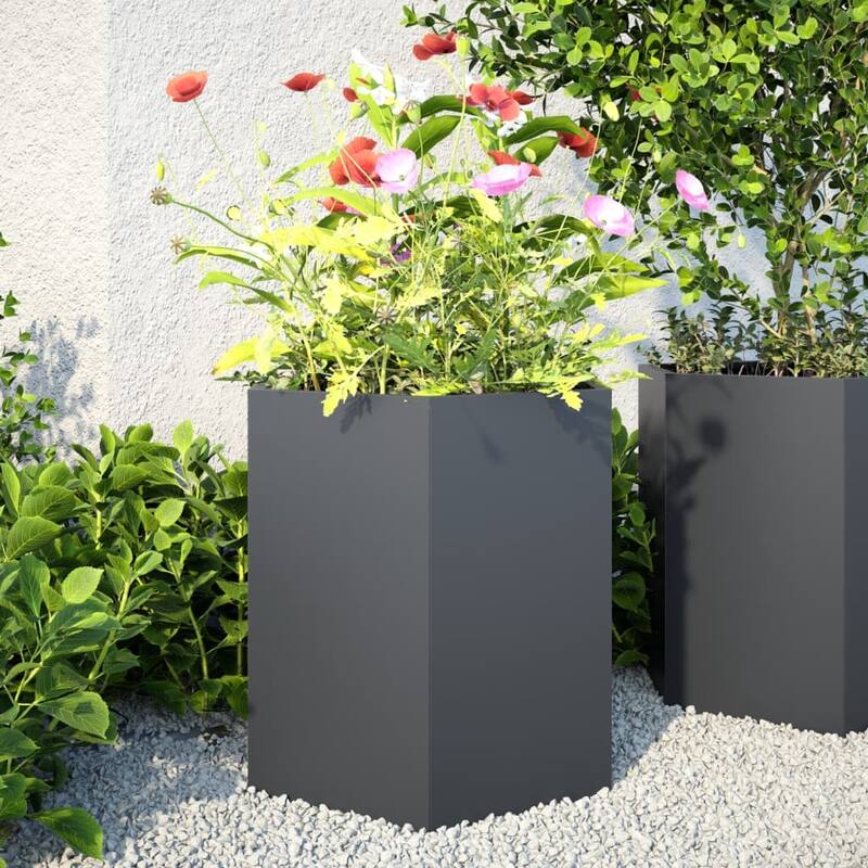 vidaXL Garden Planters Raised Vegetable Bed Elevated Flower Box Outdoor Steel - 15.7 x 18.1 x 17.7 - Black  steel/anthracite
