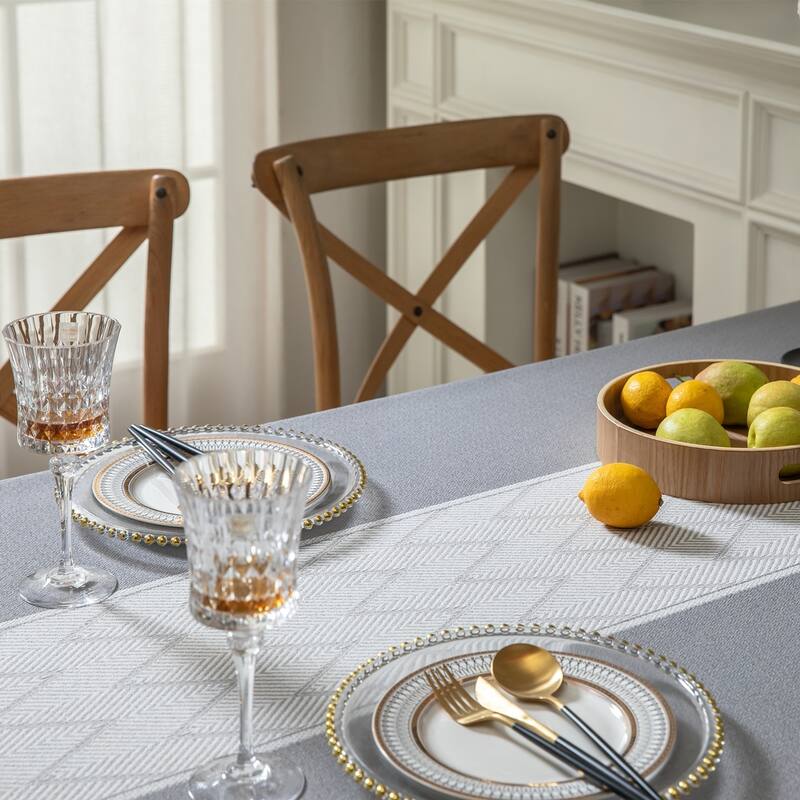 Enova Home High Quality Rectangle Cotton and Linen Tablecloth with Tassels (Grey)
