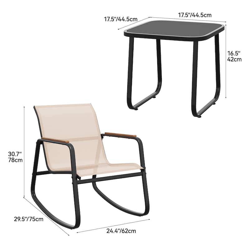 Moasis 3-piece Outdoor Rocking Chair Chat Set with Side Table