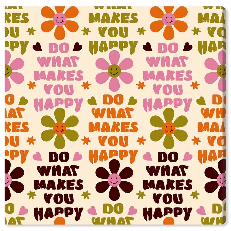 Wynwood Studio Canvas Typography and Quotes Just Happiness Pattern Orange and Modern & Contemporary Wall Art Canvas Print