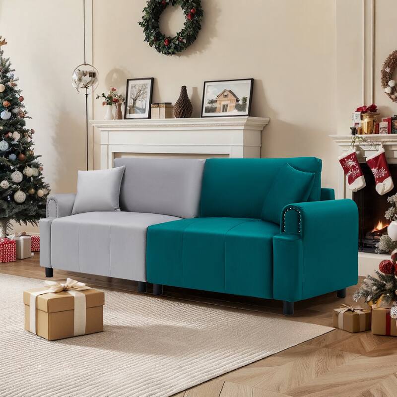 Pocassy Futon Sofa Bed,Modern Velvet Sofa Sleeper Seater Couches