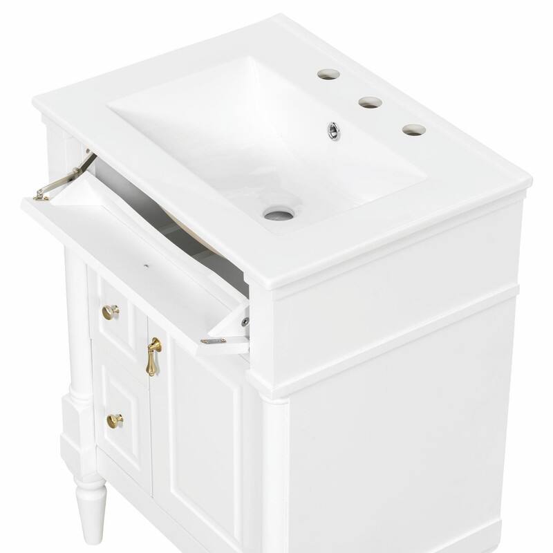 36" Bathroom Vanity with Sink, Freestanding Bathroom Cabinet with Ceramic Basin, Flip Drawer