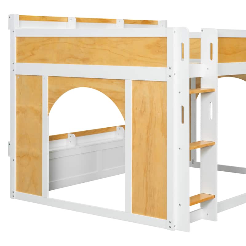 Loft Bunk Bed with Storage Shelves, Window and Two Doors by Harper&Bright Designs
