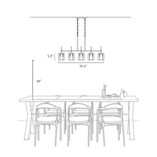 Kasy 5-Light Mid-Century Modern Chandelier Linear Smoke-gray Glass Island Lights for Dining Room