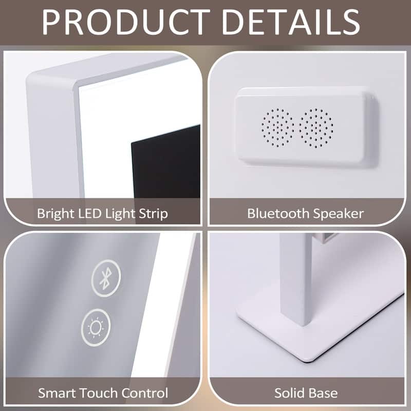 Hollywood Makeup Vanity Mirror With LED Light Strip Bluetooth Speaker Adjustable Color Cute Makeup Tools - N/A
