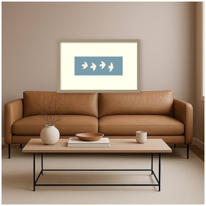 Kate and Laurel Minimalist Birds Panel Blue by Laura Moss Framed Wall Art Print