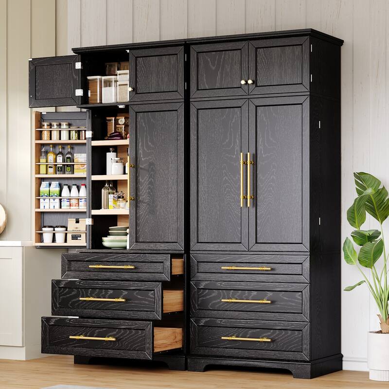 Roomfitters 78" Tall Farmhouse Kitchen Pantry Cabinet with 8 Door Shelves & 3 Large Drawers