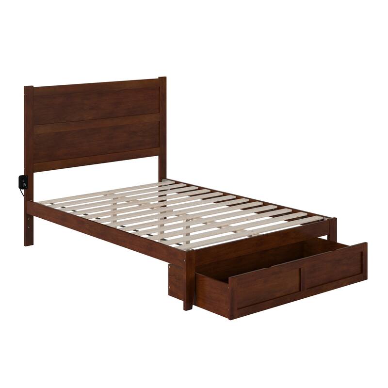 Full Bed with Drawer - Rustic Romance Bed Frame in Walnut Finish - Storage Platform Bed