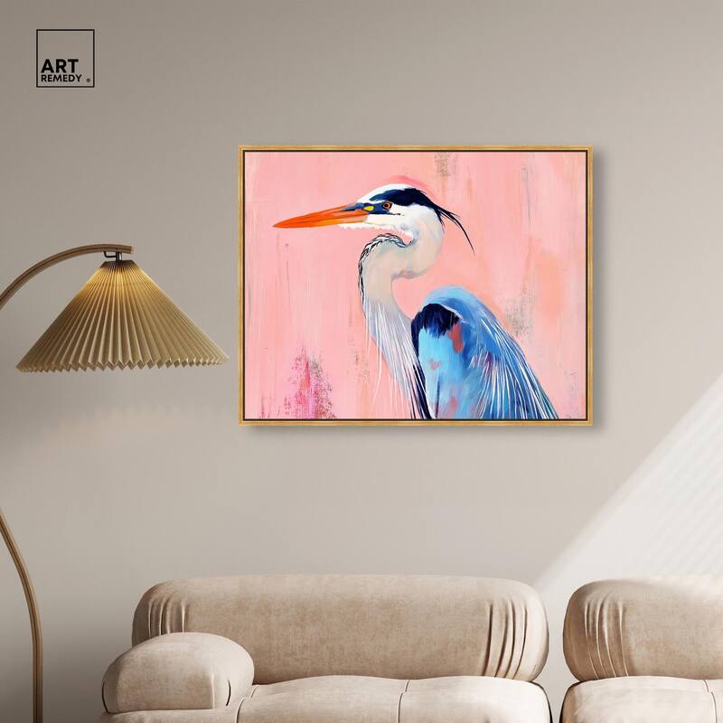 Rosy Dawn Heron Canvas by Art Remedy