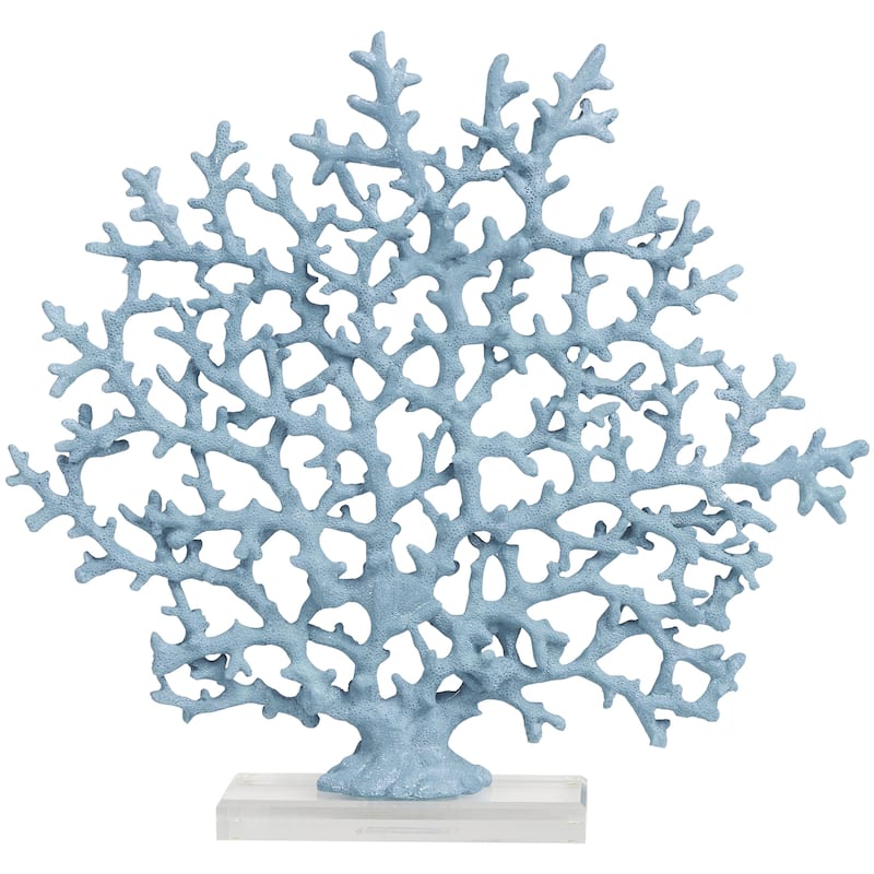 Resin Coral Decorative Sculpture with Clear Resin Base - White or Blue - Roche River Decor