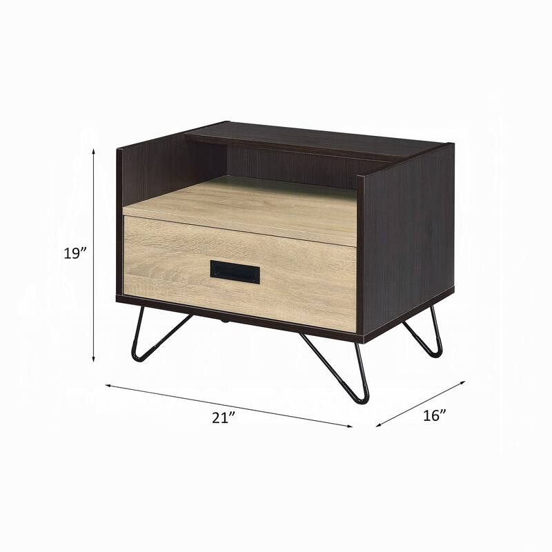 One Drawer Nightstand with Open Compartment - Black,Oak