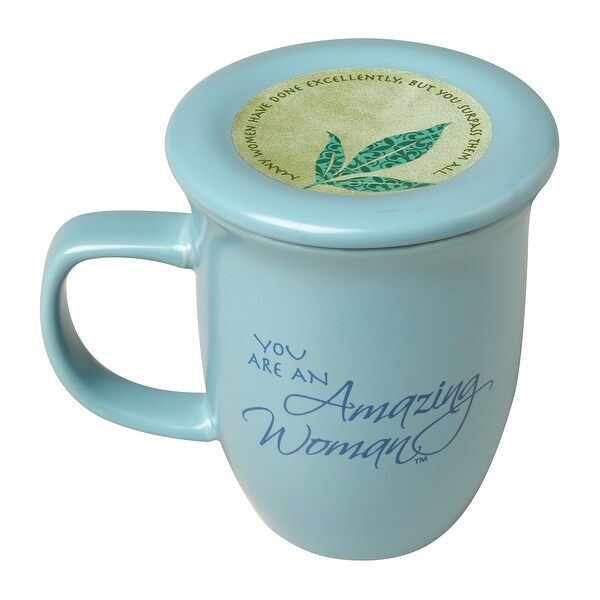 Amazing Woman Ceramic Mug Coaster Lid 14 Ounce Coffee Tea Cup Blue 4 In X 4 In X 4 5 In Overstock 25364750 She says it keeps her hot tea hot. overstock com
