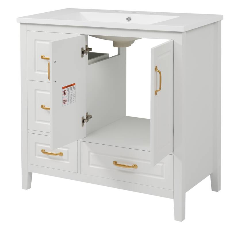 36 inch Bathroom Vanity with Sink, One Cabinet with Soft-closing Doors, 4 Soft-Closing Drawers, Metal Handles
