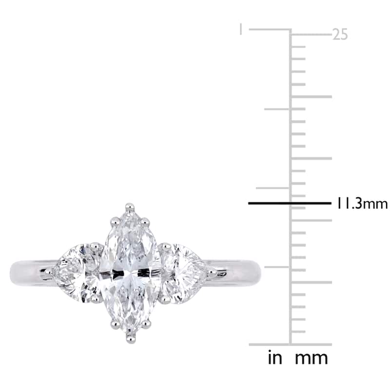 Miadora 1 3/4ct TDW Marquise Cut and Heart Diamond 3-Stone Engagement Ring in 18k White Gold