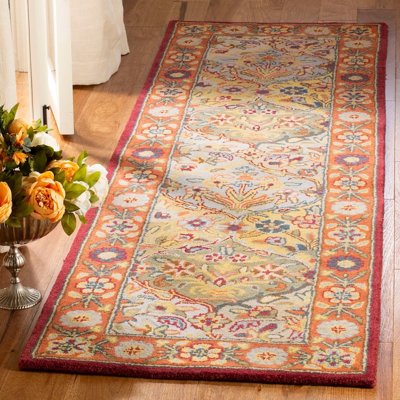 SAFAVIEH Handmade Heritage Square Knot Traditional Oriental Wool Rug - 2'3" x 12' Runner - Multi/Red