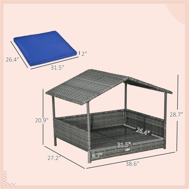PE Rattan Steel Dog Playpen with Cushion and Anti-Slip - 38.6" L x 27.2" W x 28.7" H