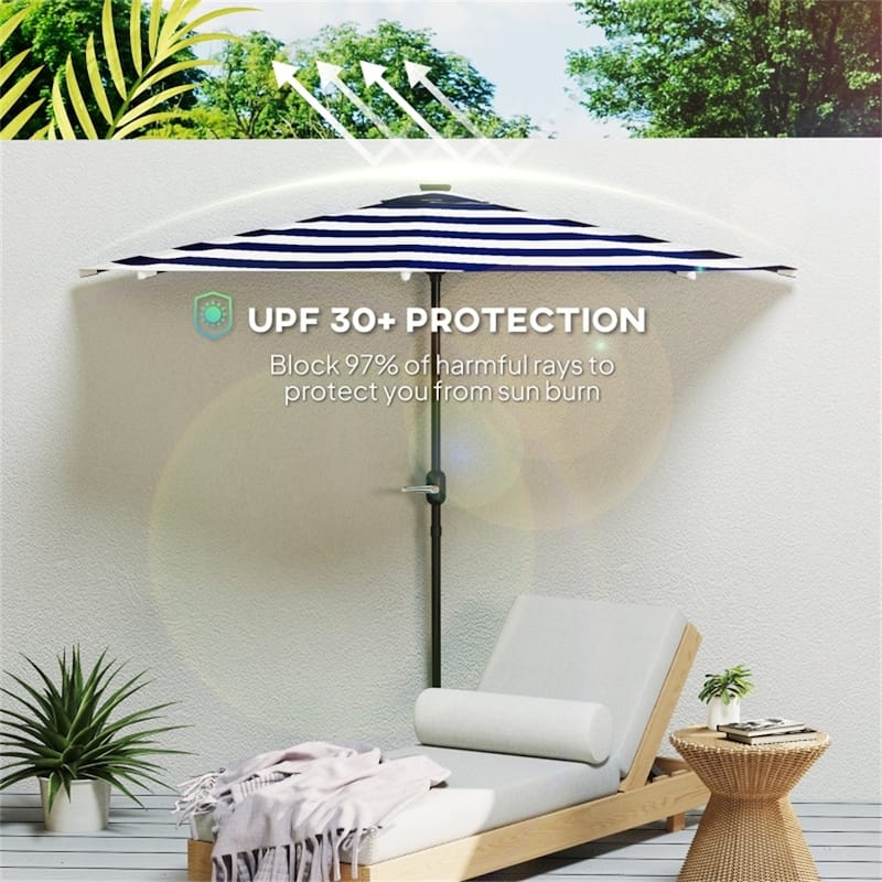 8.5’ Half Patio Umbrella with Solar Panel Lights and UPF 30+ Protection Hand Crank Air Vented Top - 8.5' L x 4.5' W x 7.6' H