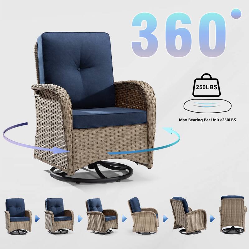 Cozywor 3-Piece Wicker Patio Swivel Outdoor Rocking Chair Conversation Set
