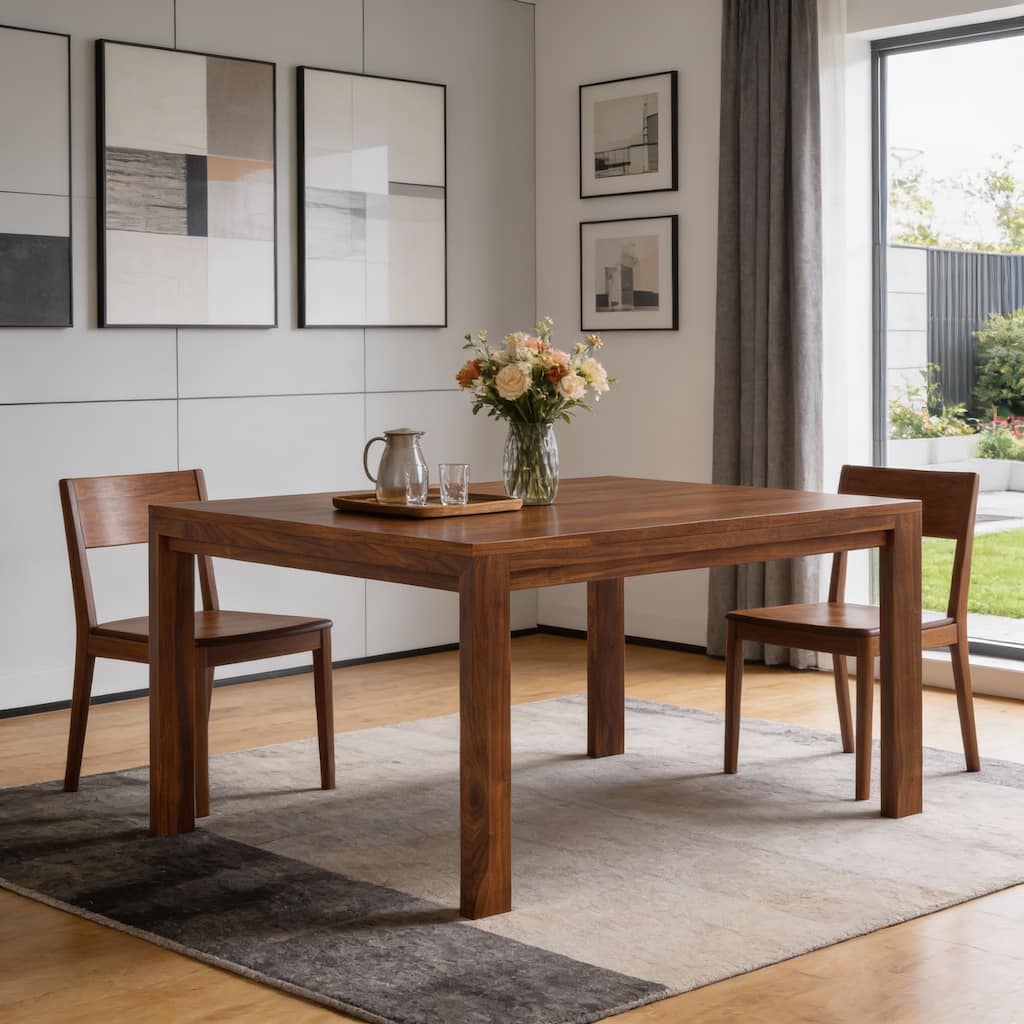 HomeRoots 54" Walnut Wood Frame Base Square Dining Table - 54.00 in. x 29.50 in. x 54.00 in.