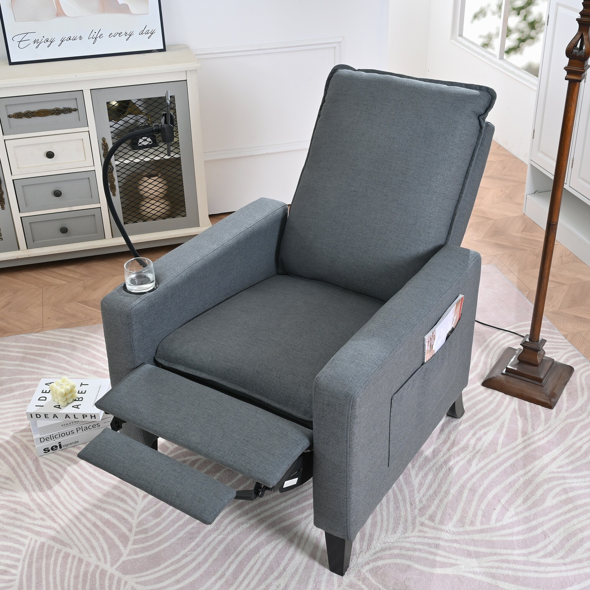 Accent Chair Swivel Push Back Recliner Cambridge Roll Arm Push