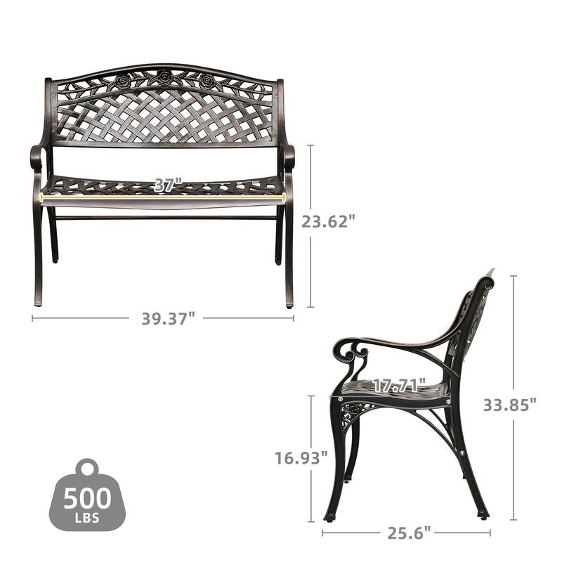 Moasis 39.4" Cast Aluminum Outdoor Bench 2-Person Patio Garden Bench