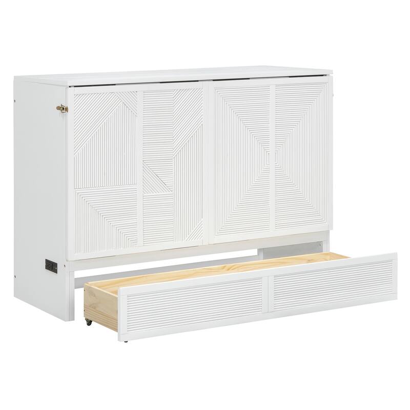 Full Size Murphy Bed with Storage, USB Ports, and Outlets in White