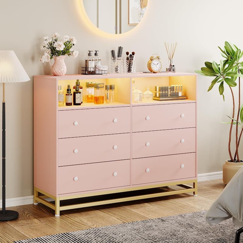Wide Dresser for Bedroom with Charging Station