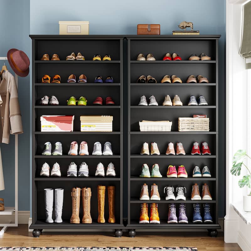 9-Tier Narrow Tall Shoe Storage Cabinet with LED Lighting for Living Room