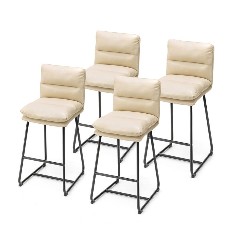 Glitzhome Set of 4 Modern Thick Soft Leatherette Metal Legs Bar Stools - Cream - Bar Height