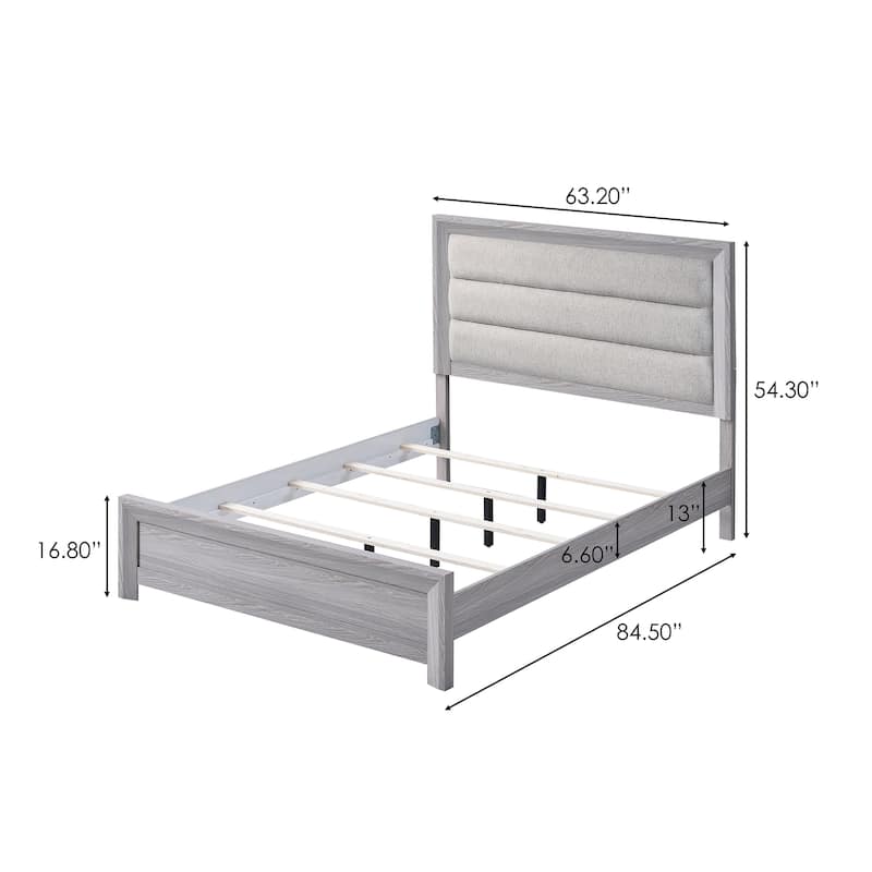 Queen Panel Bed with Plush Channel Tufted Headboard in Driftwood Finish