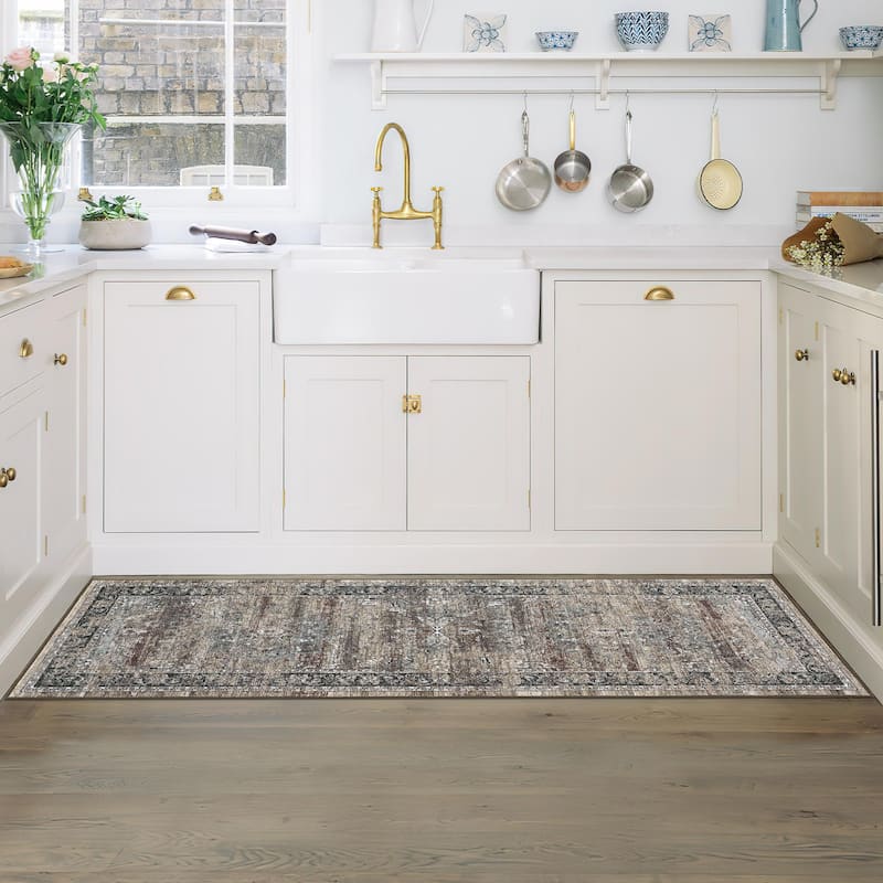 Machine Washable Area Rug Vintage Medallion Rugs Non Slip Low Pile Bedroom Rug