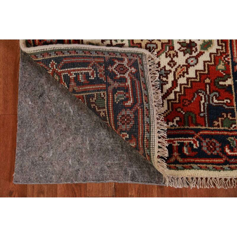 Hand Knotted Oriental 100% Wool Carpet Traditional Geometric Beige & Ivories Heriz (serapi) Runner Rug - 7' 10'' X 2' 7''
