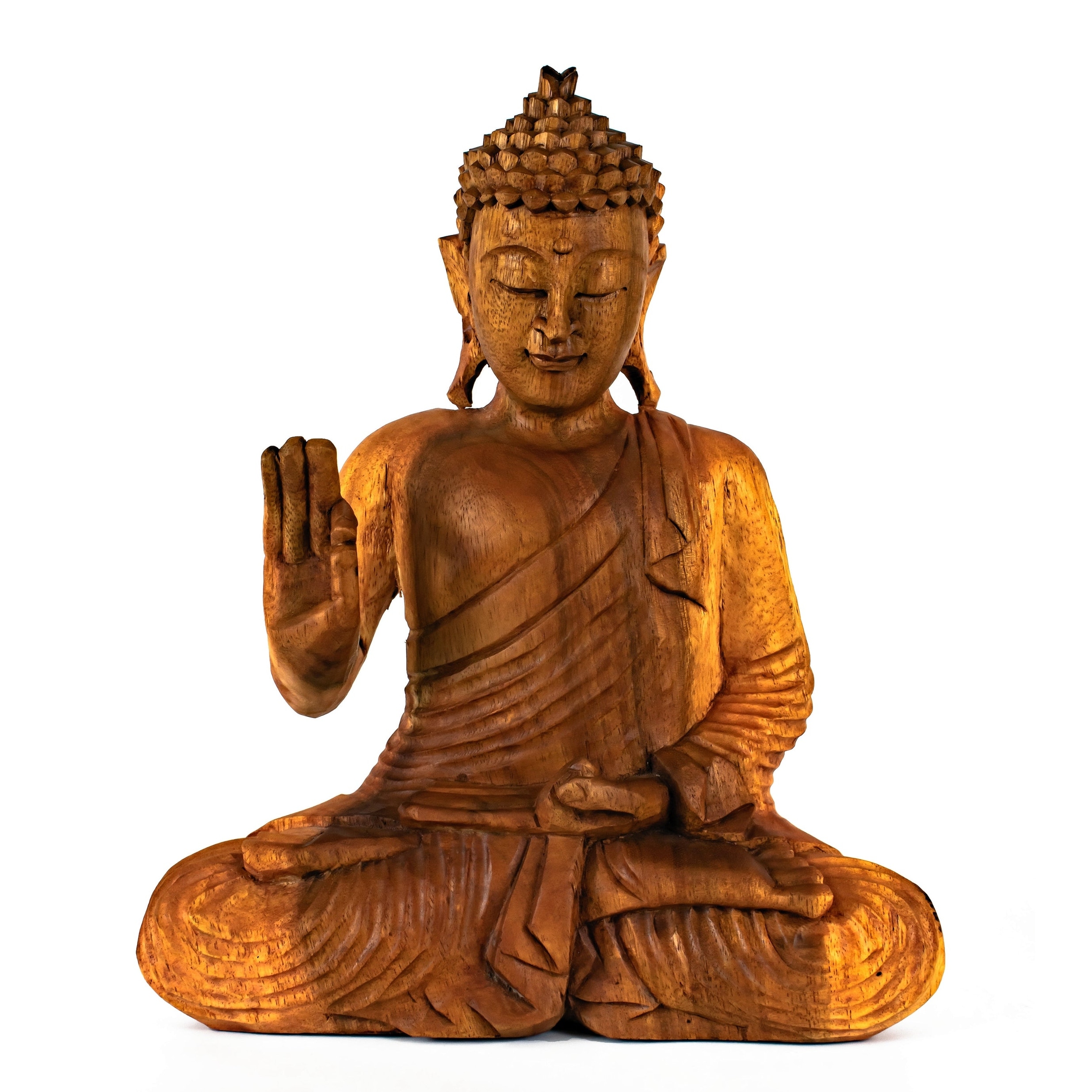 12" Wooden Sitting Buddha Statue Handmade Meditating Sculpture Figurine Home Decor Handcrafted Gift Art Wood Hand Carved