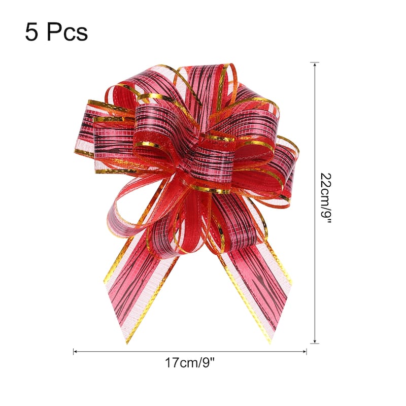 5pcs 7 Inch Large Pull Bow Gift Wrapping Bows Ribbon Organza Bows - Wine Red - 7 Inch