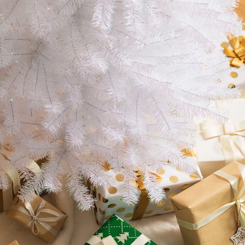 Glitzhome 7.5ft/9ft Shimmering Tinsel Pink Slim Pencil Fir Artificial Christmas Trees