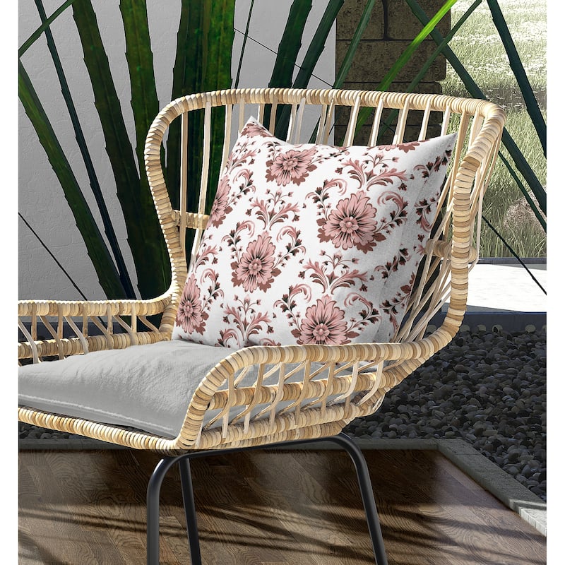 Ornate Opulence Indoor/Outdoor Reversible Throw Pillow Pink and Brown