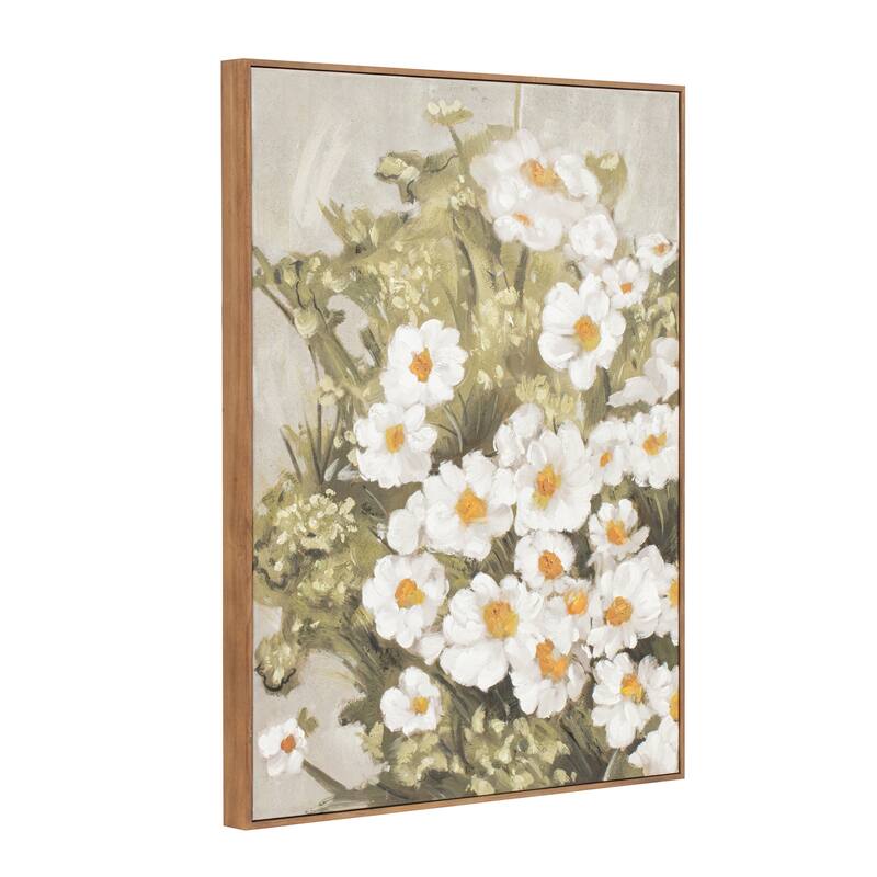 NADAAL STUDIOS Wildflowers Framed Painting, Rustic Floral Acrylic Painting Solid Pine Frame, Multicolor