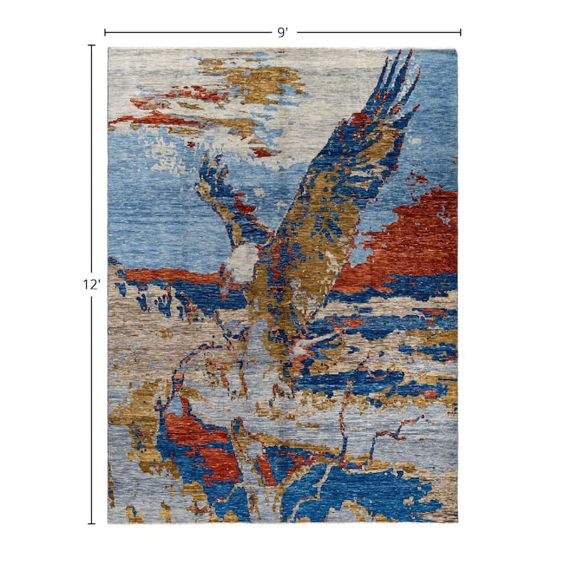 Modern One-of-a-Kind Handmade Area Rug - Blue, 9' 0" x 12' 0" - 9' 0" x 12' 0"