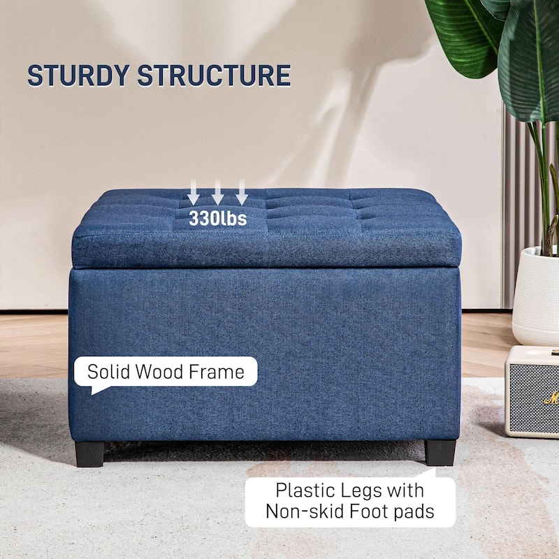 Round Storage Ottoman Bench, Button Tufted Ottoman with Flip Top