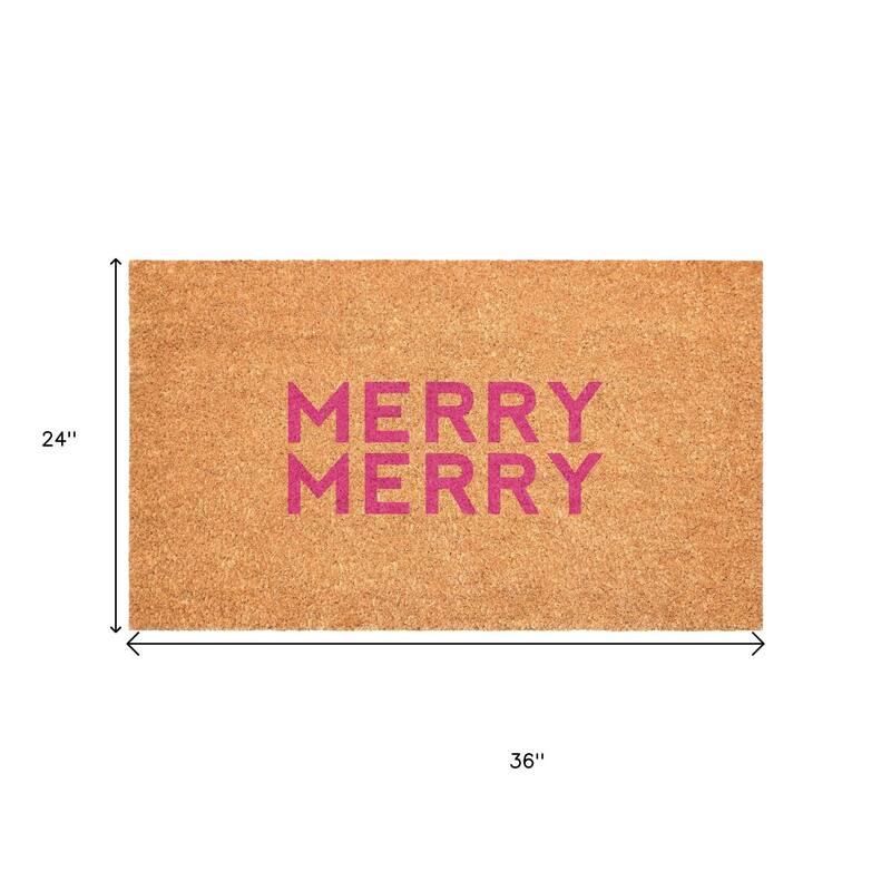 HomeRoots 24" X 36" Brown And Pink Christmas Outdoor Coir Door Mat - 24.00' X '36.00