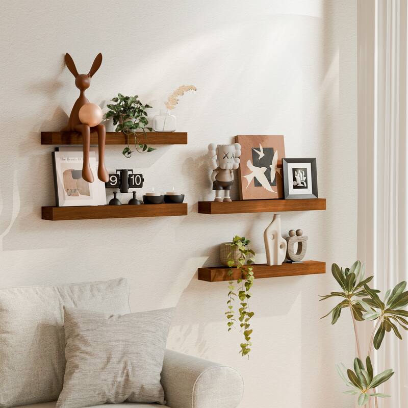 Set of 4 Wooden Floating Wall Shelves for Bathroom, Kitchen, Living Room