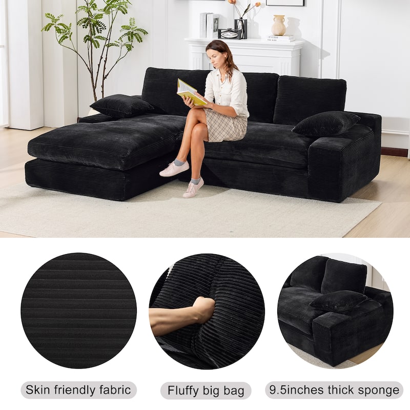 Modular Sectional Cloud Sofa with L-Shape Chaise, Corduroy Upholstered Sleeper Sofa, Compressed Sofa with Pillow