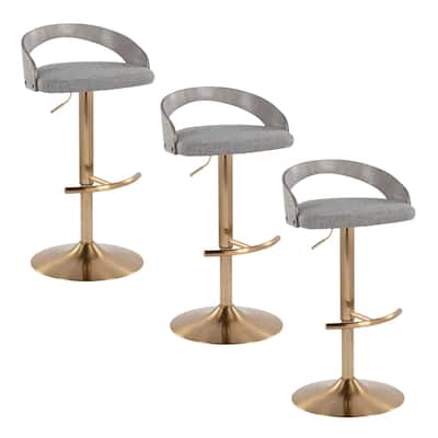 Grotto Adjustable Barstool with Gold Base - Set Of 3