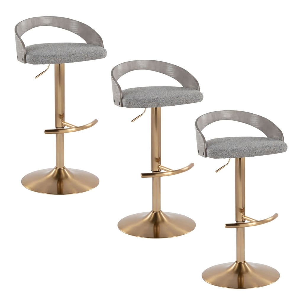 Grotto Adjustable Barstool with Gold Base - Set Of 3